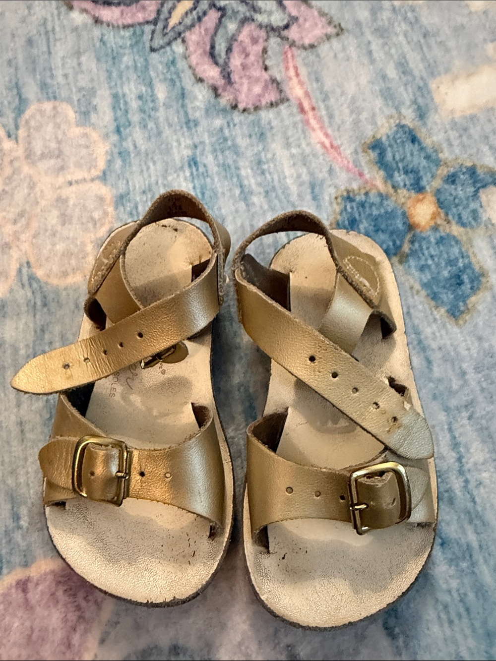 Salt Water Sandals by Hoy Kids Gold Leather Buckle Sandals